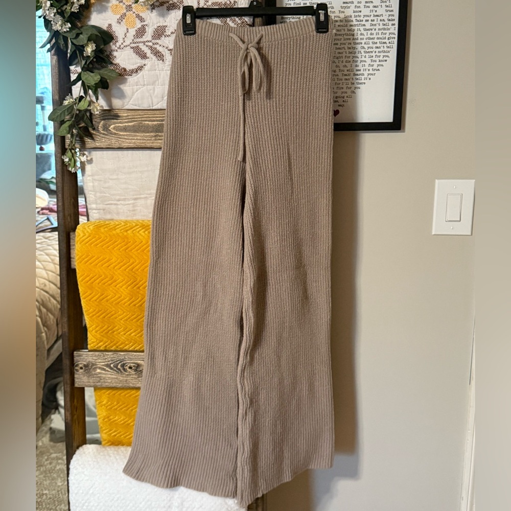 SHEIN Cozy Ribbed Knit Wide-Leg Pants